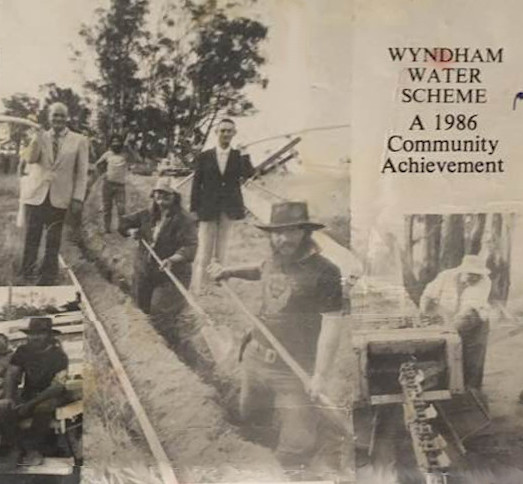 From Left: Jim Snow, John Gill, Sue Pearce, Jim Dodd, Phil Helmers & Bill Pearce with trencher